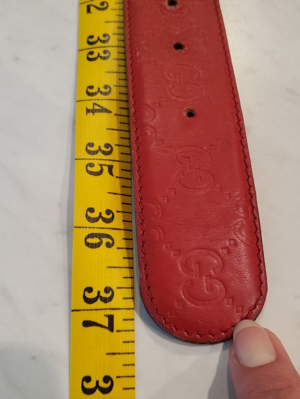 Gucci Women Red Leather Belt with Gold Double G Buckle Size Small 85/34 - Picture 6 of 11